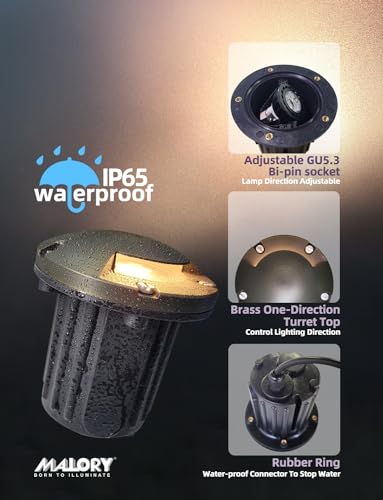 MALORY Brass Top Cover Landscape Well Lights 12V Low Voltage Outdoor In Ground Lights One-Direction Turret 10-Pack with Bulb