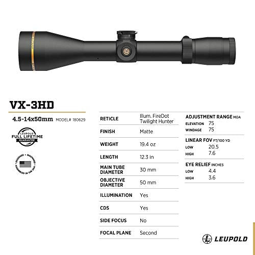 Leupold VX-3HD 4.5-14x50 CDS-ZL Illum. FireDot Twilight Hunter Riflescope