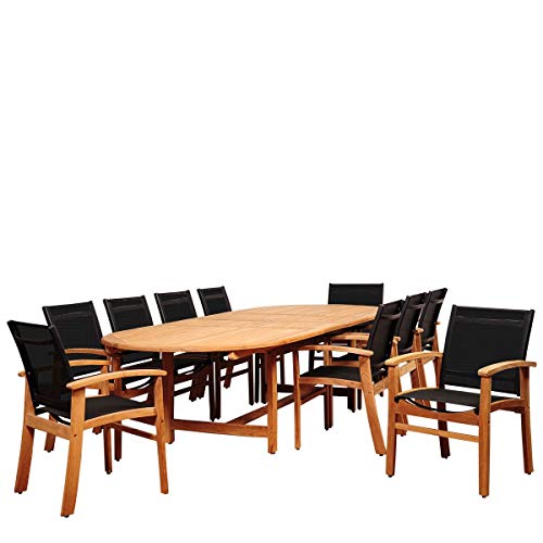 International Home Miami Amazonia Teak 11 Piece Extendable Patio Dining Set Black