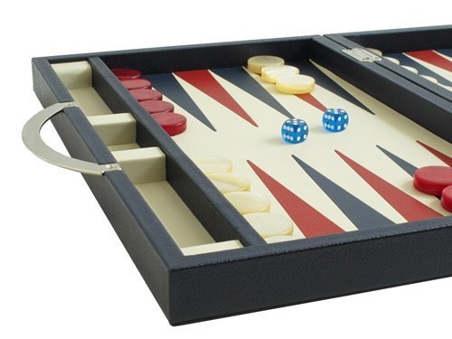 Zaza & Sacci Leather Backgammon Board Game Set 15" Blue