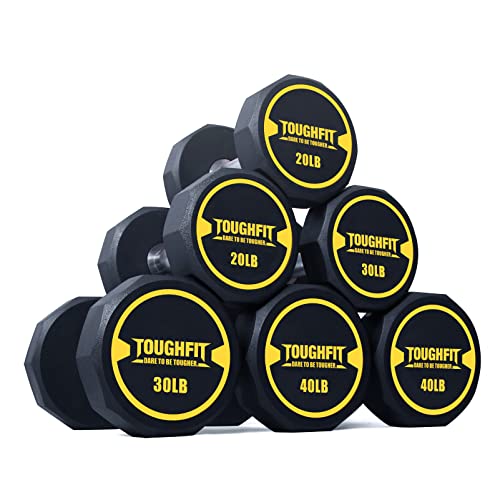 ToughFit 180LBS Decagon Dumbbell Set PEV Coated Black & Yellow