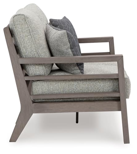 Signature Design by Ashley Hillside Barn Weather Resistant Outdoor Loveseat with Cushion and Pillows Light Brown & Light Gray