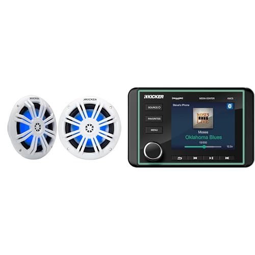 KICKER Marine Gauge-Style Source & 6.5" White LED Speakers Bundle