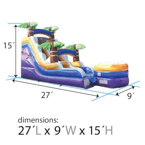 TentandTable Inflatable Water Slide for Kids and Adults, Commercial Grade, 27' L x 9' W x 15' H, Tropical Purple Marble