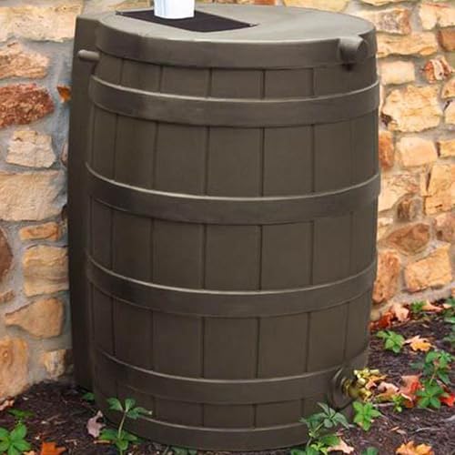 Good Ideas Rain Wizard 40 Gallon Plastic Rain Water Collection Barrel Drum with Brass Spigot, Oak (4 Pack)