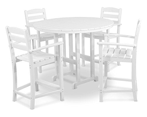 Polywood La Casa Café 5-Piece Counter Set with Table and Chair White