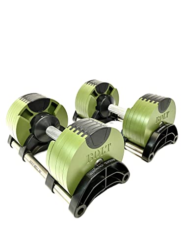 Bolt Fitness Supply x NÜOBELL Adjustable Dumbbell 5-50LB (Pair) Green Silver. Full Body Workout Home Gym.