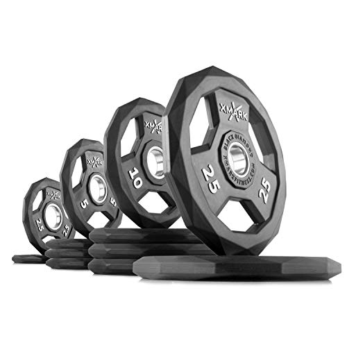 XMark Olympic Bar Curl Bar with Weights Offer Black Diamond Plates 115 lb Set