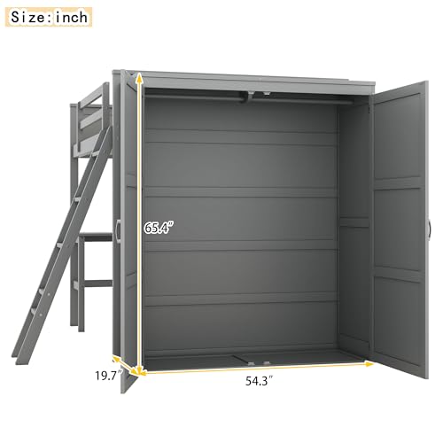 Jintop Full Over Full Bunk Bed with Storage Drawers and Cabinet Grey
