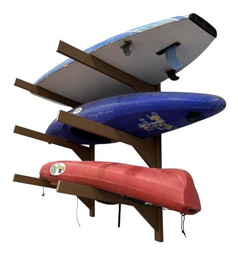 Log Kayak Rack Wall Kayak Holder Recycled Plastic Surfboard Rack Nutmeg Brown