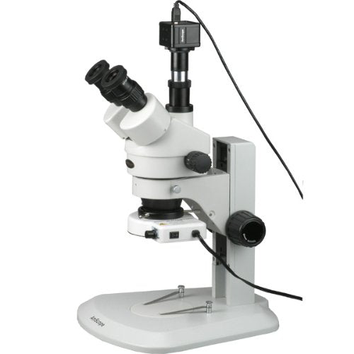 AmScope Digital Trinocular Stereo Zoom Microscope with Eyepieces & LED Ring Light White