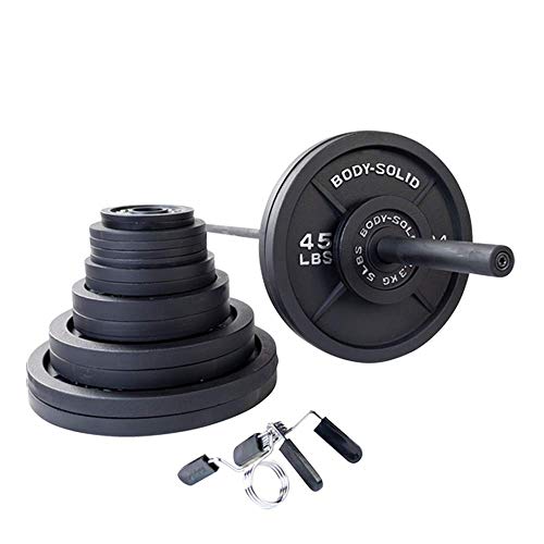 Body-Solid Cast Iron Olympic Weight Plate Set with Bar 355 lb Black