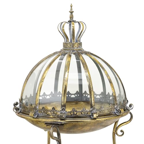 Zaer Ltd. Set of 3 Glass Dome Terrariums with Iron Stands Frosted Gold