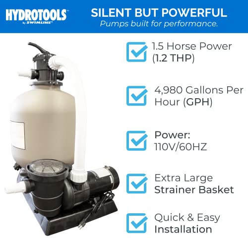 Swimline Pool Sand Filter Pump 24 Inch 1.5 HP Multi