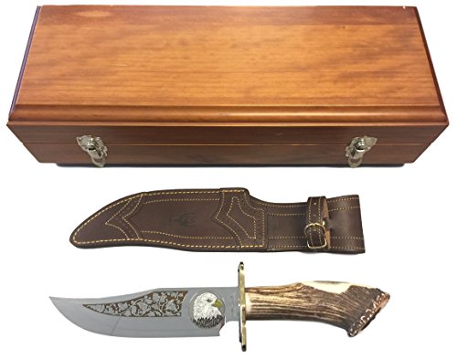 Muela Knives Hand Etched Knife with Bald Eagle Engraving Red