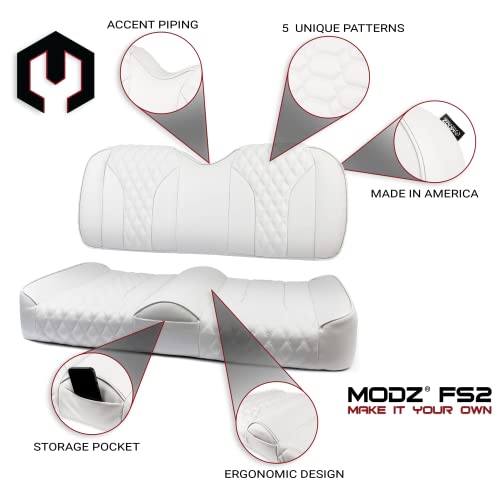 MODZ® FS2 Custom Golf Cart Front Seat for Club Car Precedent/Onward/Tempo - [2004-Up] - White Base - Double Diamond Pattern