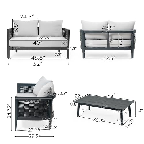 Merax 4-Piece Outdoor Acacia Wood Wicker Conversation Set Grey