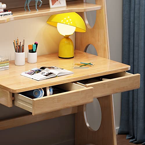 BALANBO Kids Desk and Chair Set with Drawers and Bookshelf Natural Color
