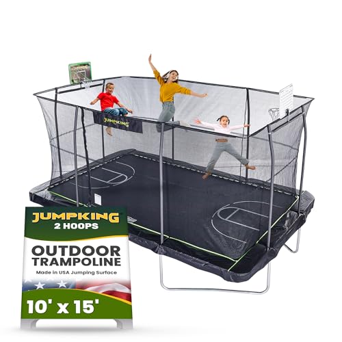 JumpKing Rectangle Trampoline with Basketball Hoops Black & Lime Green