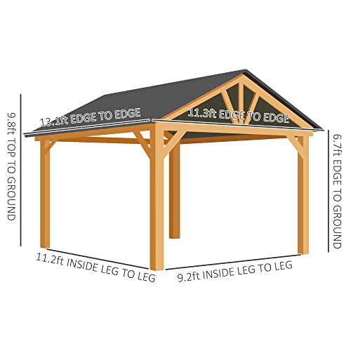 Outsunny 11' x 13' Hardtop Gazebo with Galvanized Steel Roof, Wooden Frame, Natural/Black
