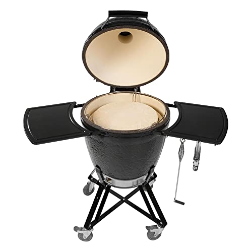 Primo All-in-One Kamado Round Grill with Cradle Shelves, Ash Tool and Lift Black