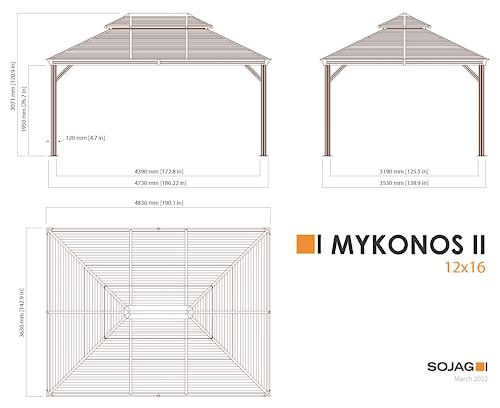 Sojag Outdoor 12' x 16' Mykonos Double Roof Hardtop Gazebo Dark Grey