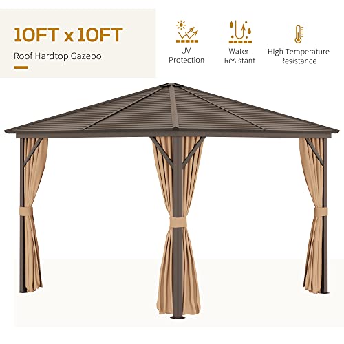 Outsunny 10' x 10' Hardtop Gazebo with Curtains and Netting Brown