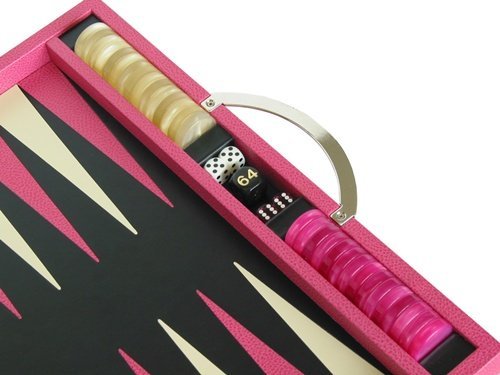 Zaza & Sacci Leather Backgammon Set 15" Luxury Travel Attache Case Pink