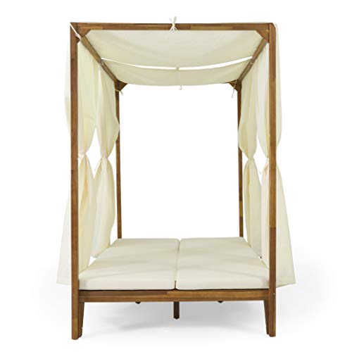 Christopher Knight Home Outdoor Chaise Lounge Teak and Cream