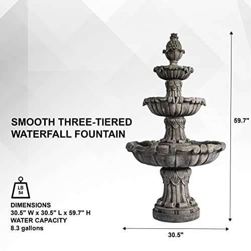 XBrand 3-Tier Outdoor Freestanding Bird Bath Fountain with Pump Gray