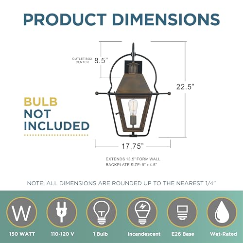 Quoizel Rue De Royal Charleston Outdoor Wall Lantern 22.5 Inch 1-Light Industrial Bronze