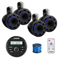 KICKER Marine USB Bluetooth AM/FM Stereo Receiver with 4X 8" 500W Speakers and LED Remote, Black