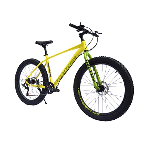 Generic 26 Inch Mountain Bike Men's Fat Tire Bicycle 26-Inch Wheels 3-Inch Wide Tire 7-Speed Steel Frame Double Disc Brake Yellow