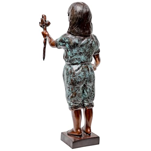 Design Toscano Olivia's Roses Flower Girl Cast Bronze Garden Statue Two Tone Bronze and Verdigris