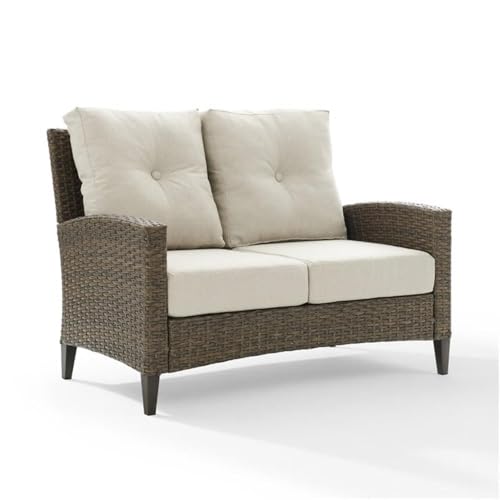 Home Square 2 Piece Outdoor Wicker High Back Loveseat Set Beige
