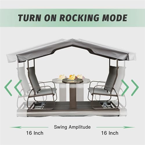 NicBex 4-Seat Outdoor Glider Bench Canopy Tent Grey Brown