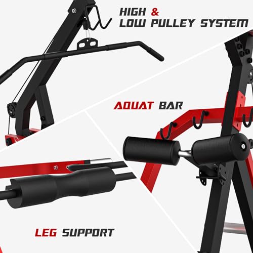 Liksodo Leverage Gym 2500LB Adjustable Full Body Workout Machine Red with Bench