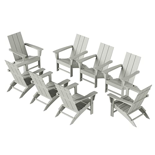 WestinTrends 8-Piece Modern Poly Folding Adirondack Chair Set Sand