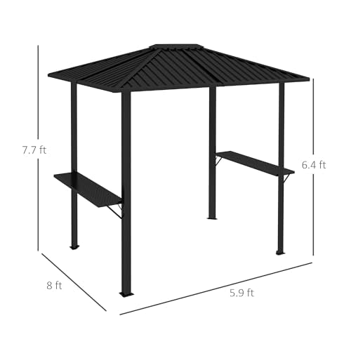 Outsunny 6' x 8' Hardtop Grill Gazebo with Aluminum Frame and Metal Roof Black