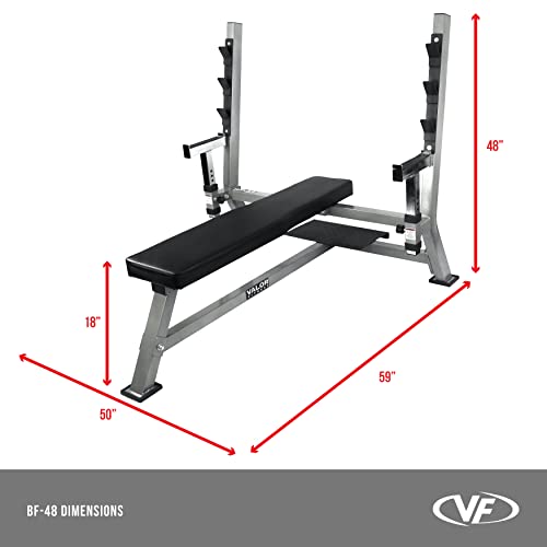 Valor Fitness Olympic Weight Bench Press Station - Spotter Arms | Adjustable Safety Catch Max 500 lbs - Power Lifting Home Gym Workout Equipment BF-48 Metallic Grey and Black