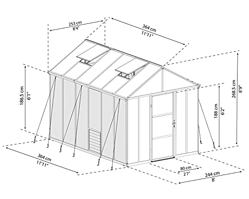 Palram Canopia Glory 8x12 Ft. Greenhouse Kit with Lockable Door and Vent Gray