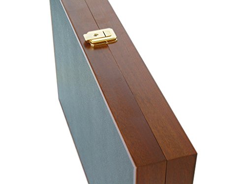 Zaza & Sacci Luxury Wood Backgammon Board Set Leather Mahogany Case Brown Black 20.5 Inch Large