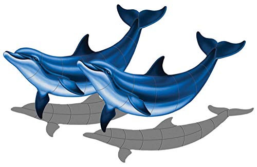 Custom Mosaics, Inc. Double Bottlenose Dolphin B Porcelain Pool Mosaic 52" x 27