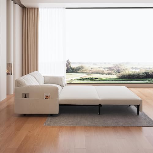 KEIKI 63.8" Queen Convertible Sofa Bed with Storage Beige