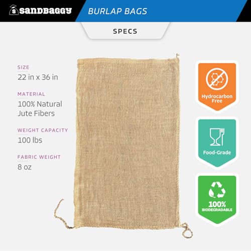 Sandbaggy Burlap Bags 22" x 36" Food Grade Pack of 500 Brown