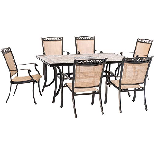Hanover Fontana 7-Piece Rust Resistant Aluminum Outdoor Dining Set Tan
