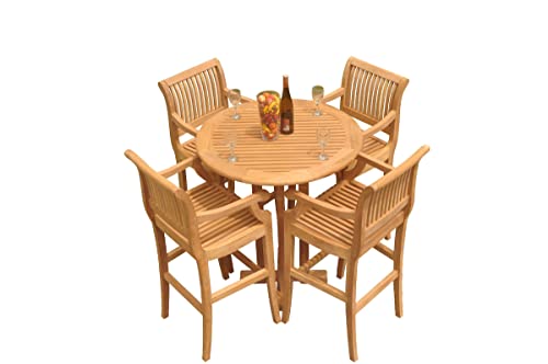 TeakFurnitureOutlet A-Grade Teak Giva 5-Piece Bar Set with 36" Round Table & 4 Arm Chairs
