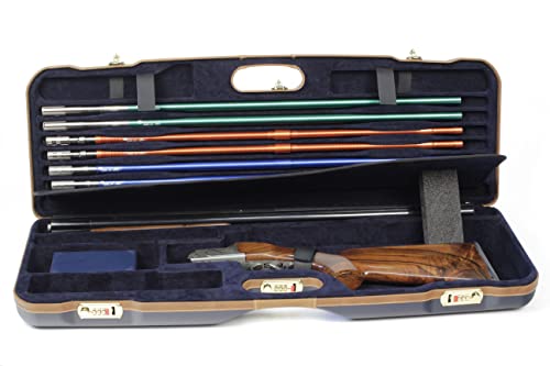 Negrini OU Deluxe Skeet Single Shotgun Case + Tube Set Navy/Tobacco Leather/Navy