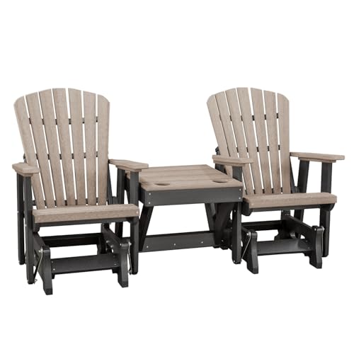 American Furniture Classics Double Glider with Table Weatherwood and Black