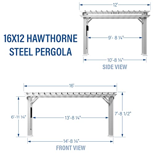 Backyard Discovery Hawthorne 16' x 12' Galvanized Steel Pergola Kit with Shade Sail Canopy White